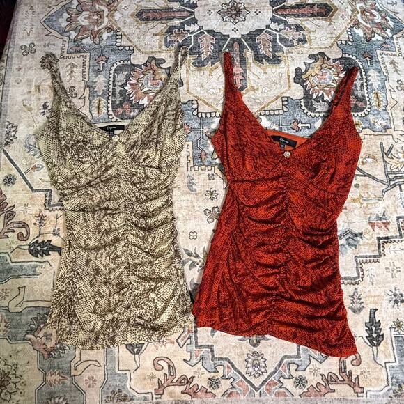 Vintage Express Tank Tops Y2k Snake Print Date Night Ruched Lot of Two Tanks XS - Picture 1 of 16